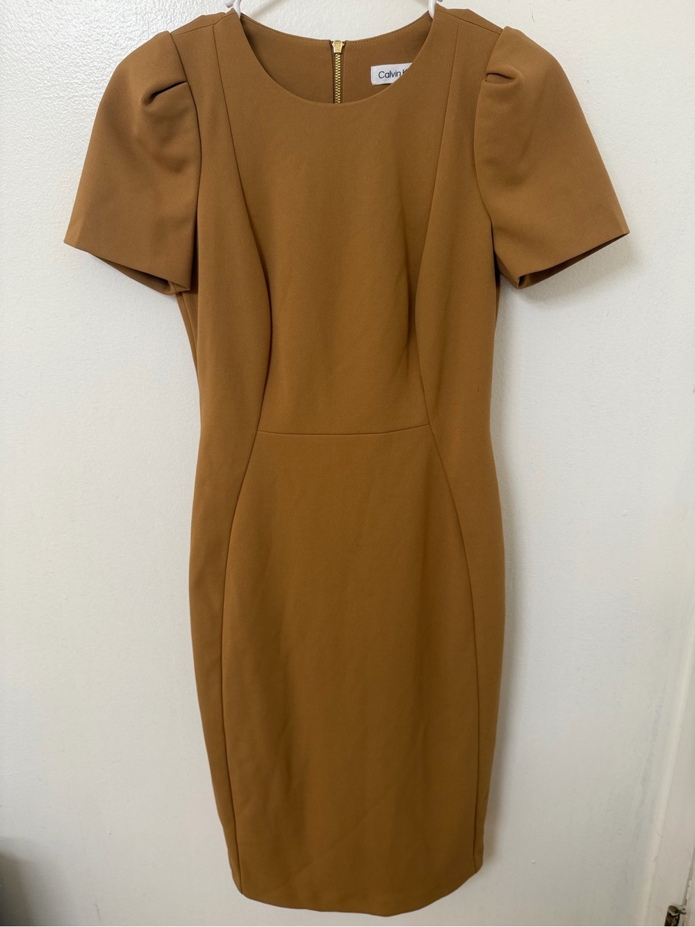 Calvin Klein Camel/Tan Short Sleeve Sheath Dress